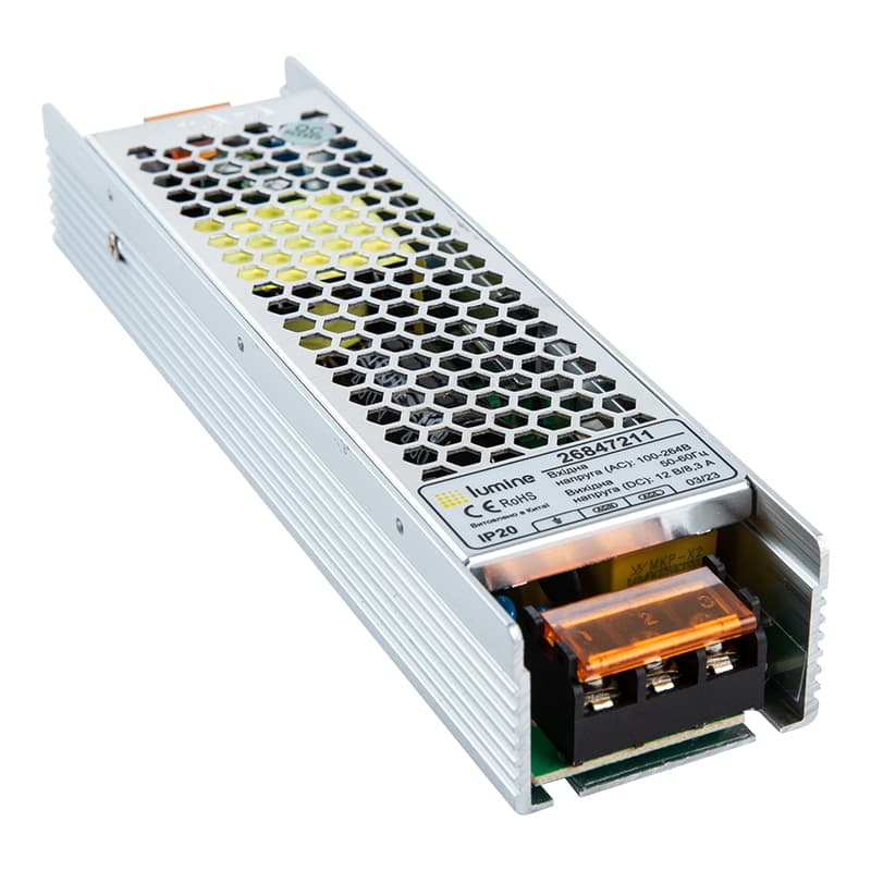 Блок питания для LED, 100W, 12V, IP20, компакт. метал. корпус