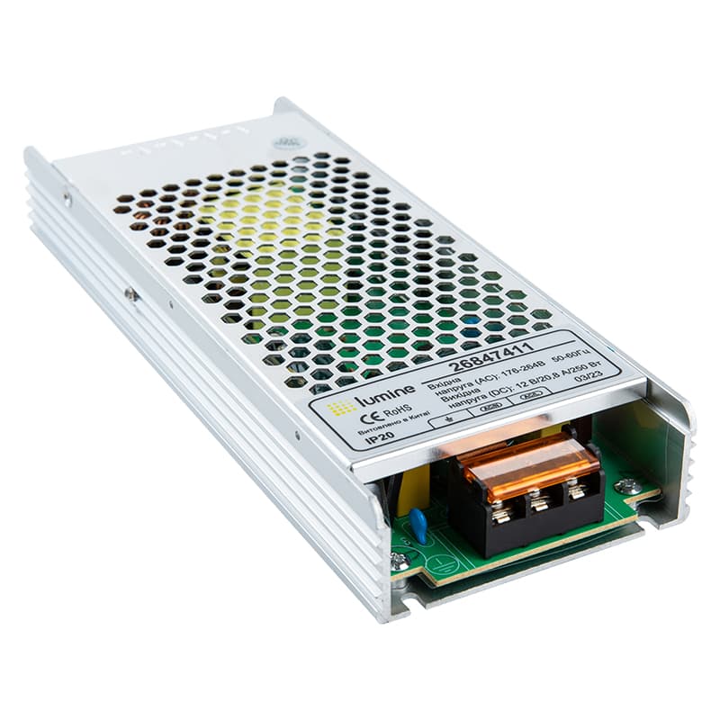 Блок питания для LED, 250W, 12V, IP20, компакт. метал. корпус
