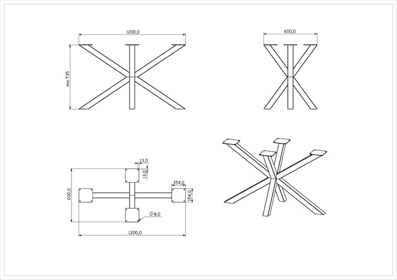 Каркас для столу 3Х, 1200х600мм, h = 725мм, білий Ral 9003 (Муар) Каркас для столу 3Х, 1200х600мм, h = 725мм, білий Ral 9003 (Муар)