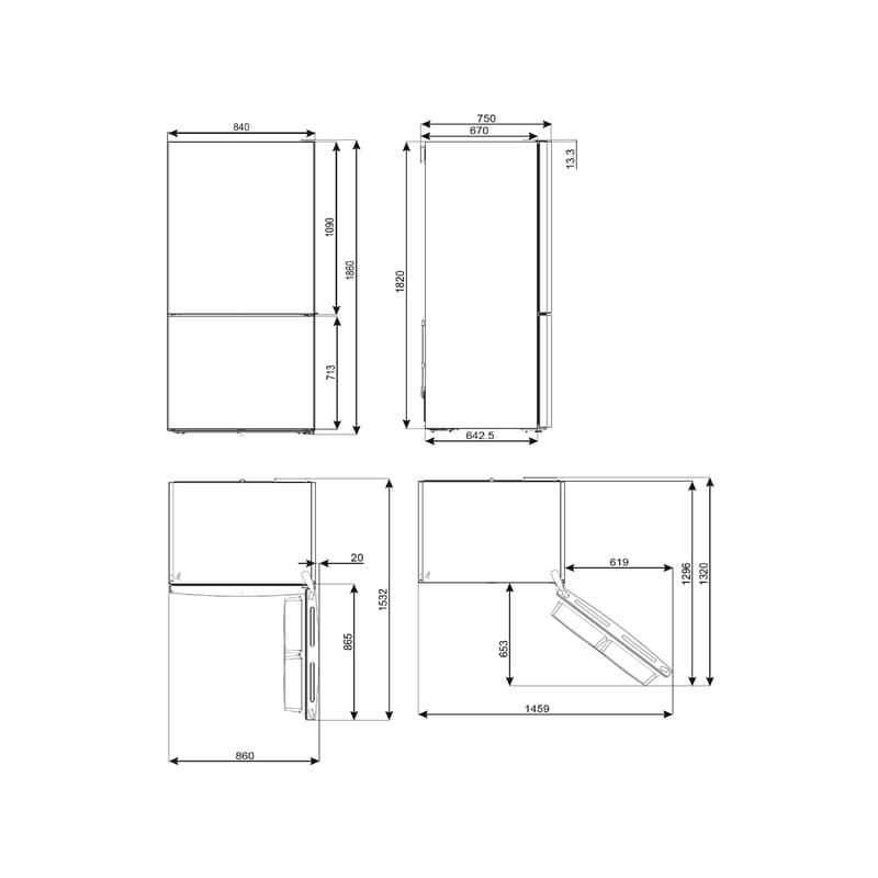 Комбінований холодильник FC84EN4HX1 84 см Smeg (UNIVERSAL)