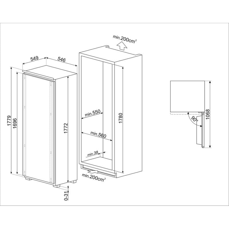 Вбудована холодильна камера S9L1721E 60 см Smeg (UNIVERSAL) Вбудована холодильна камера S9L1721E 60 см Smeg (UNIVERSAL)