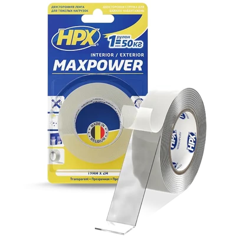 Лента двухсторонняя акриловая универсальная прозрачная HPX MAXPOWER 19мм х 1мм х 2м Лента двухсторонняя акриловая универсальная прозрачная HPX MAXPOWER 19мм х 1мм х 2м