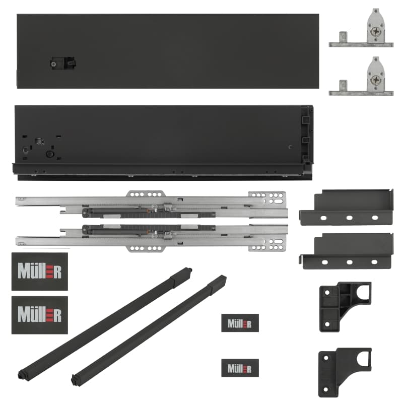 Комплект для шухляди Muller Box profi line 3D L=450 Н=127 (+1 релінг) антрацит Комплект для шухляди Muller Box profi line 3D L=450 Н=127 (+1 релінг) антрацит