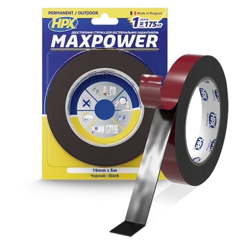 Лента двухсторонняя для монтажа зеркал Maxpower (19х1,1) 5м акриловая черная HPX Лента двухсторонняя для монтажа зеркал Maxpower (19х1,1) 5м акриловая черная HPX