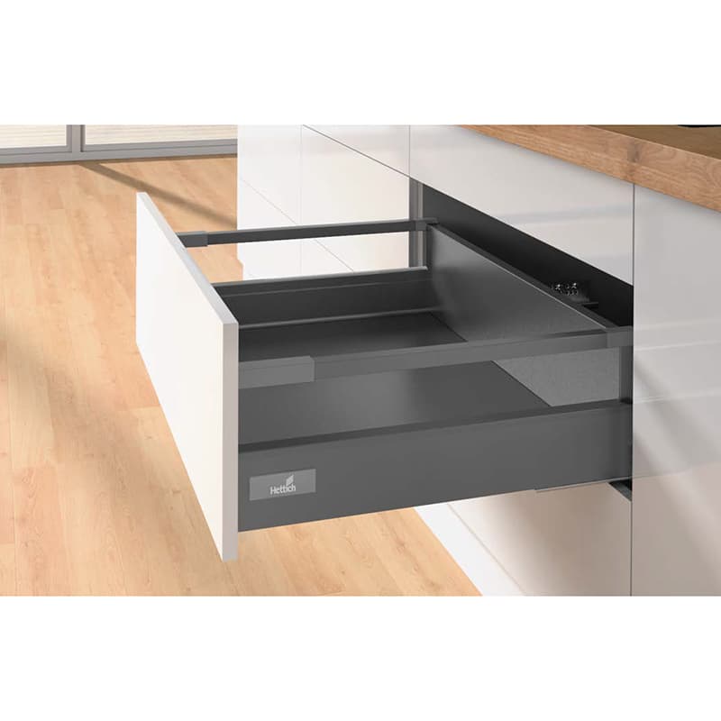 Комплект для ящиків Atira, повного висунення Р2О L = 520мм H = 144мм, антрацит Hettich Комплект для ящиків Atira, повного висунення Р2О L = 520мм H = 144мм, антрацит Hettich