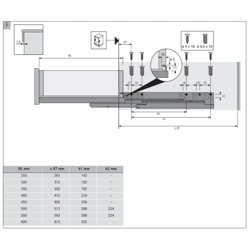 Quadro V6.Silent System L=550мм полного выдвижения, левая, ДСП до 19 мм (9254165) Hettich