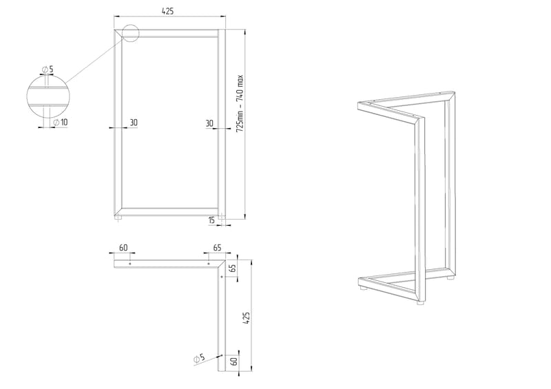Опора для стола VV, 600х300мм, h=725мм, золото Опора для стола VV, 600х300мм, h=725мм, золото