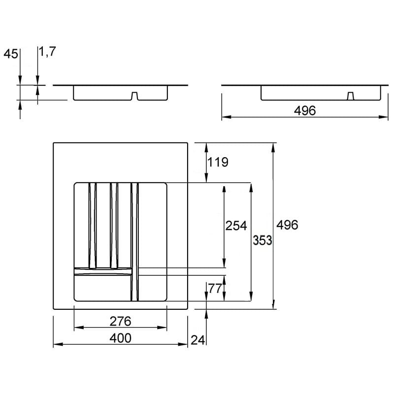 Организация для столовых приборов W=450 L=500 (W=max400/min300)(L=max495/min386), серый матовый