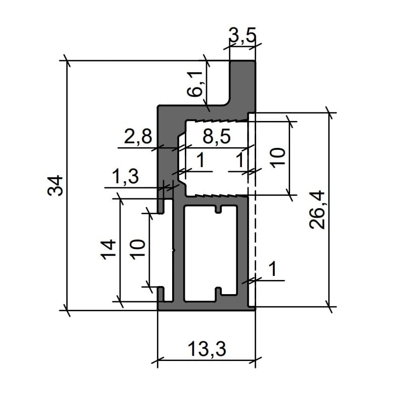 Профиль вертикальный открытый Compact L (Line) Браш серебро
