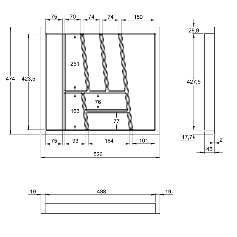 Організація OrgaTray 740 срібло, пластик L=500 W=600 AvanTech YOU (9302719) Hettich