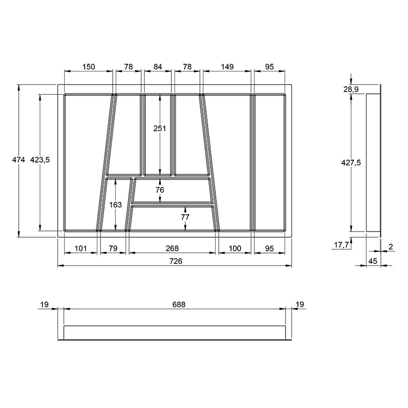 Організація OrgaTray 740 срібло, пластик L=500 W=800 AvanTech YOU (9302720) Hettich