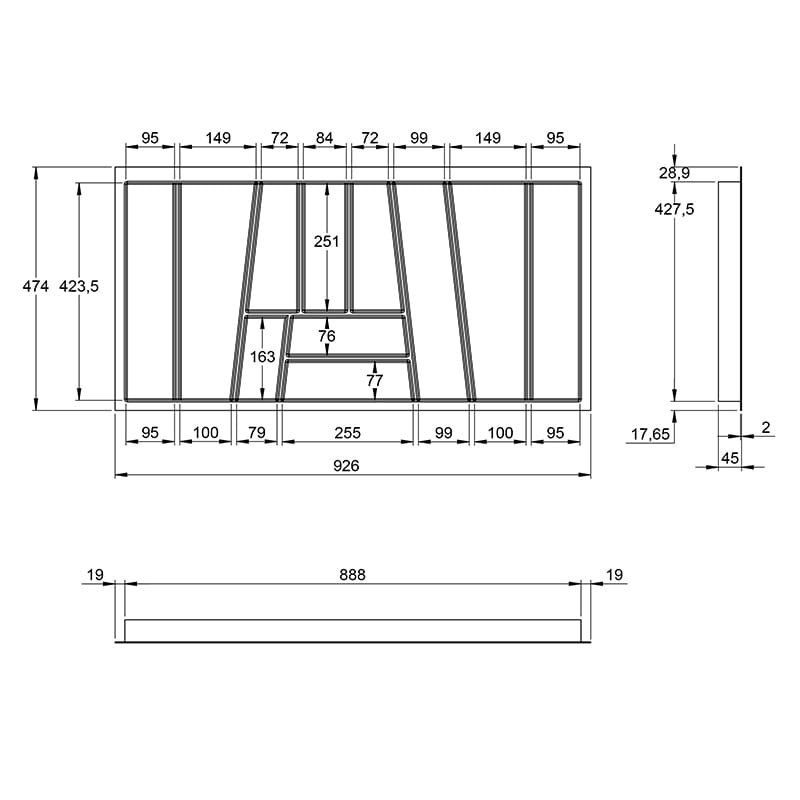 Организация OrgaTray 740 серебро, пластик L=500 W=1000 AvanTech YOU (9302722) Hettich