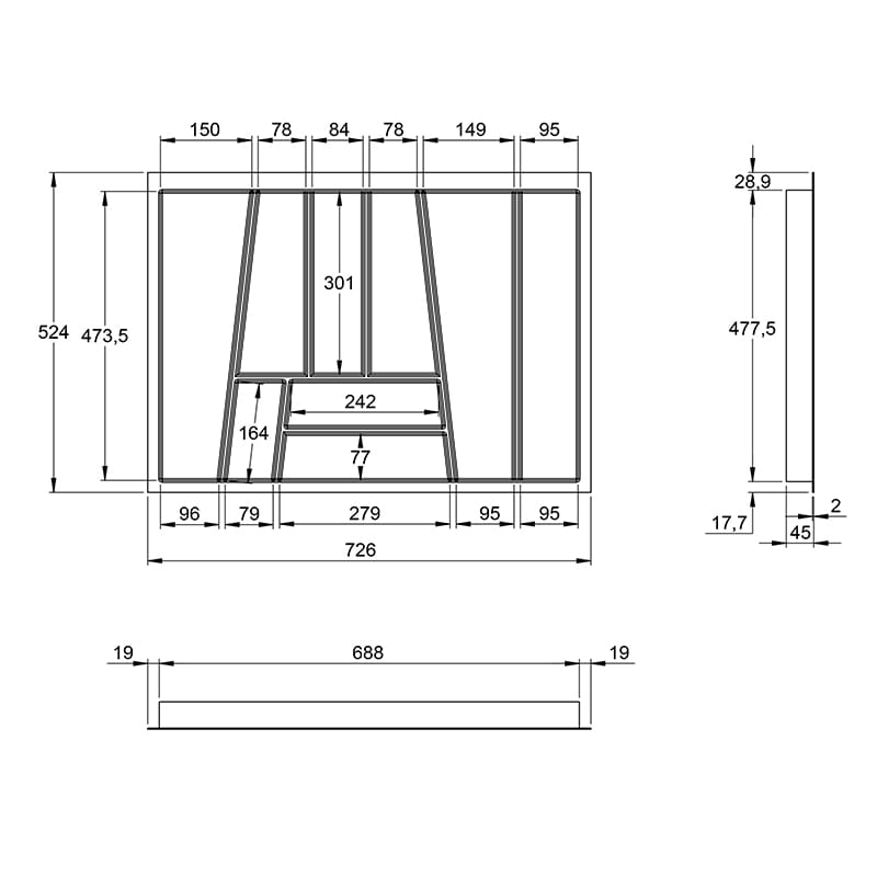 Організація OrgaTray 740 срібло, пластик L=550 W=800 AvanTech YOU (9302729) Hettich