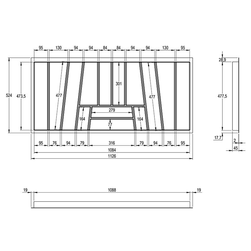 Организация OrgaTray 740 серебро, пластик L=550 W=1200 AvanTech YOU (9302732) Hettich