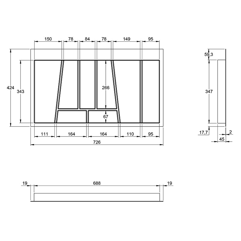 Організація OrgaTray 740 біла, пластик L=450 W=800 AvanTech YOU (9302738) Hettich