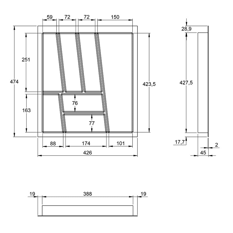 Організація OrgaTray 740 біла, пластик L=500 W=500 AvanTech YOU (9302745) Hettich