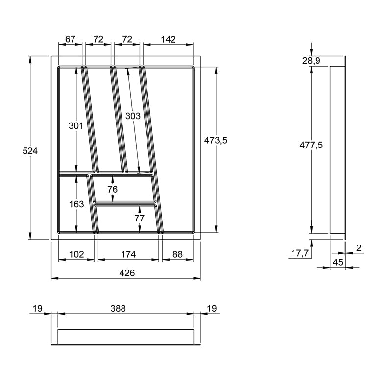 Організація OrgaTray 740 антрацит, пластик L=550 W=500 AvanTech YOU (9302781) Hettich