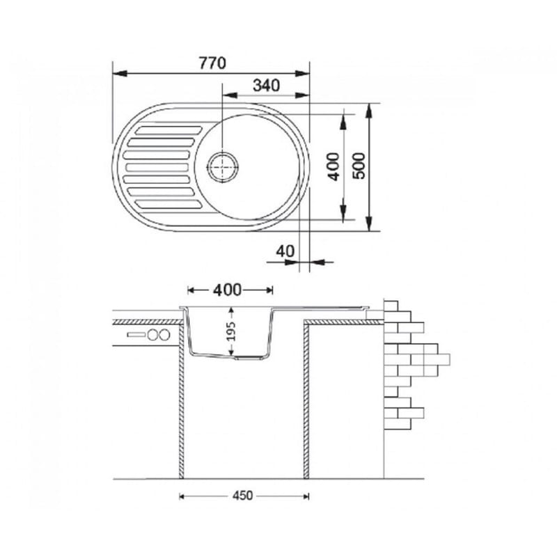 Мийка граніт Arc 77х50 титаніум Fabiano