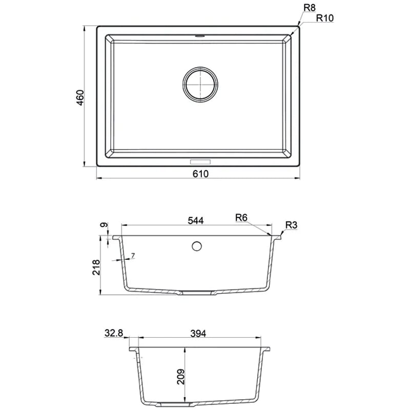 Мийка граніт Quadro 61x46 антрацит Fabiano Мийка граніт Quadro 61x46 антрацит Fabiano