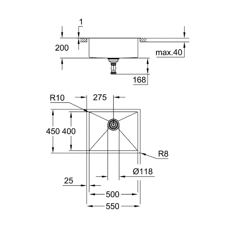 Мойка нерж. сталь K700 550 x 450 мм матовая Grohe (31726SD0) Мойка нерж. сталь K700 550 x 450 мм матовая Grohe (31726SD0)