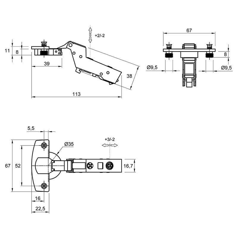 Петля Clip-on, 110°, Sensys 8676, внутр., без пруж., фасад 10-19мм, черн. обс. (9091798) Hettich