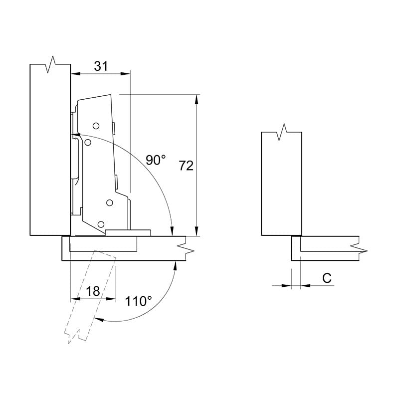 Петля Clip-on, 110°, Sensys 8676, полун., без пруж., тонк. фасад 10-19мм, никель (9094466) Hettich Петля Clip-on, 110°, Sensys 8676, полун., без пруж., тонк. фасад 10-19мм, никель (9094466) Hettich