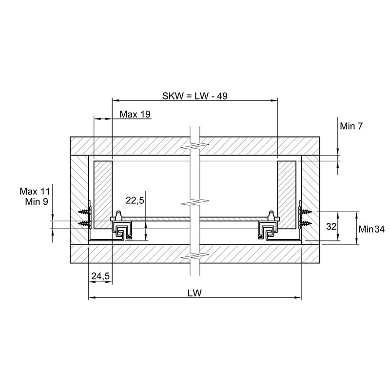 Направляючі прихованого монтажу част. висув. SC L=400 Muller profi line 18mm max new