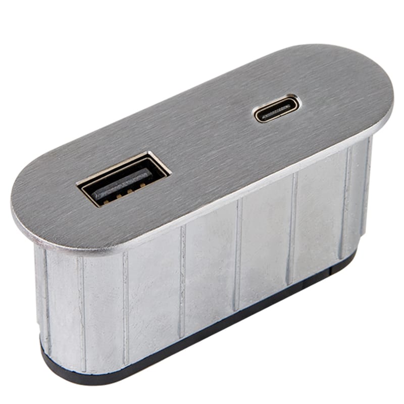 VersaPICK USB-розетка овальна, 1 USB порту (5V/9V, 3А/2A), 110-220V, IP20, ZAMAK, нержавіюча сталь (06029Z00057)