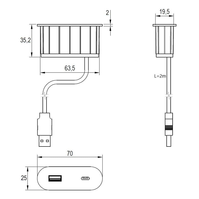 VersaPICK USB-розетка овальна, 1 USB порту (5V/9V, 3А/2A), 110-220V, IP20, ZAMAK, нержавіюча сталь (06029Z00057)