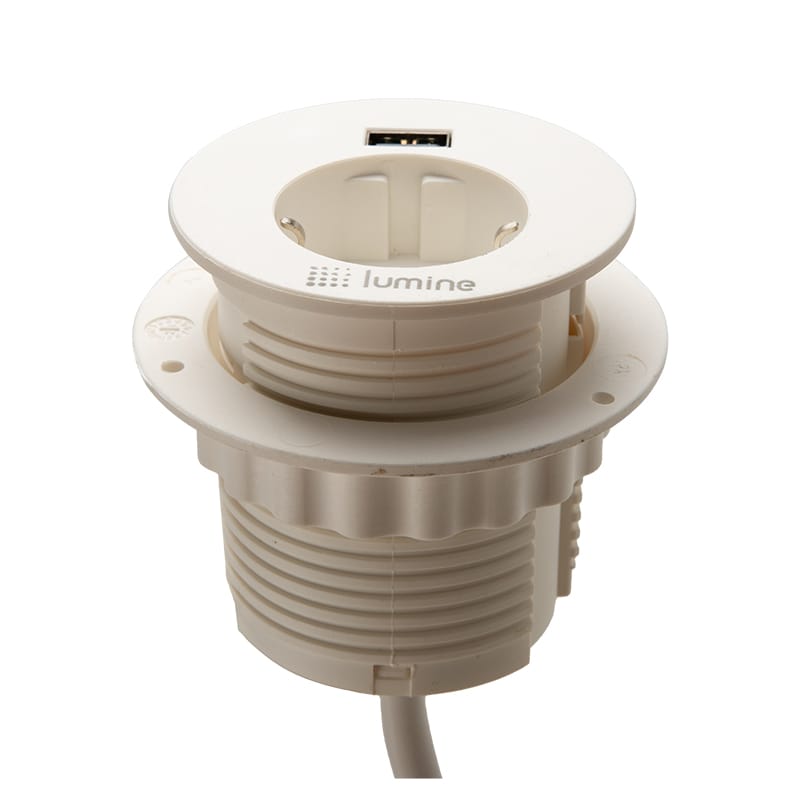 Встроенный розеточный блок Lumine GLOW 1xрозетка, 1xUSB A 12W, белый