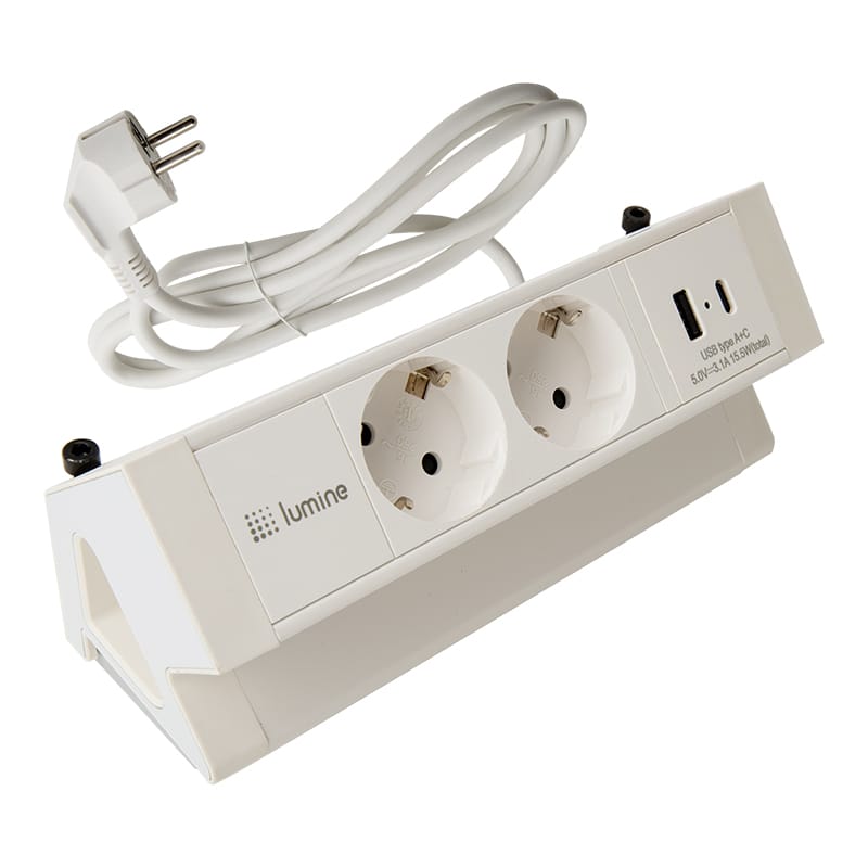 Накладний розетковий блок Lumine ORION 2xрозетки, 2xUSB A+C (15,5W), білий Накладний розетковий блок Lumine ORION 2xрозетки, 2xUSB A+C (15,5W), білий