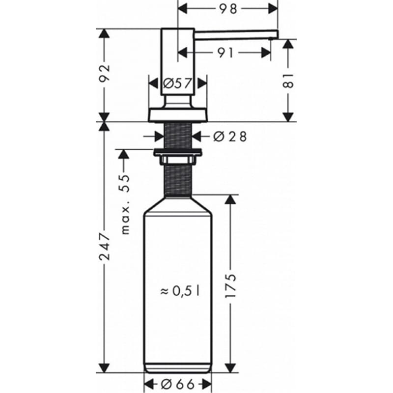 Дозатор для миючих засобів A71 500мл чорний матовий Hansgrohe (40468670) Дозатор для миючих засобів A71 500мл чорний матовий Hansgrohe (40468670)