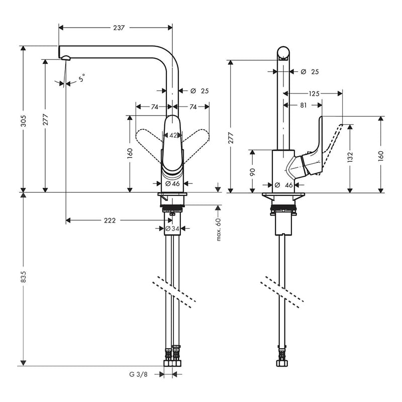 Змішувач для кухні Focus KM280 чорний матовий Hansgrohe (31817670)