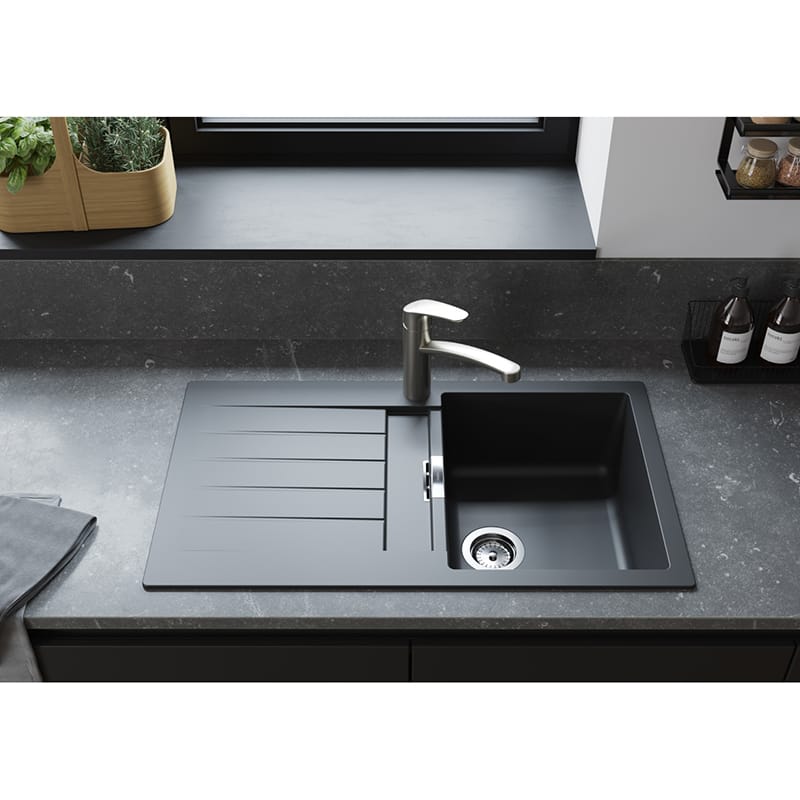 Мийка кухонна граніт S52 з крилом накладна, чорний графіт Hansgrohe (43356170) Мийка кухонна граніт S52 з крилом накладна, чорний графіт Hansgrohe (43356170)