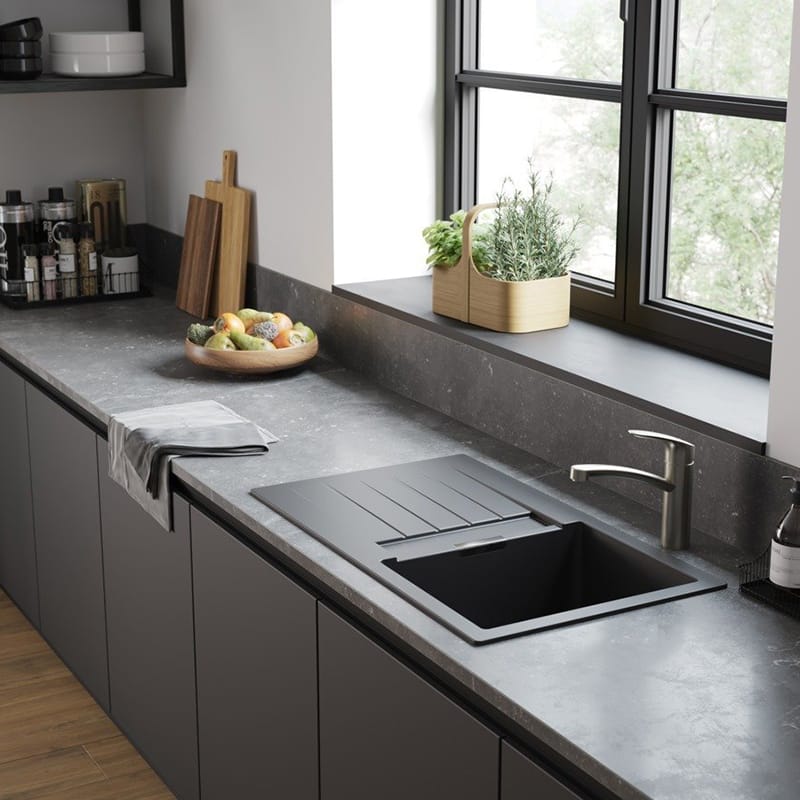 Мийка кухонна граніт S52 з крилом накладна, чорний графіт Hansgrohe (43358170)
