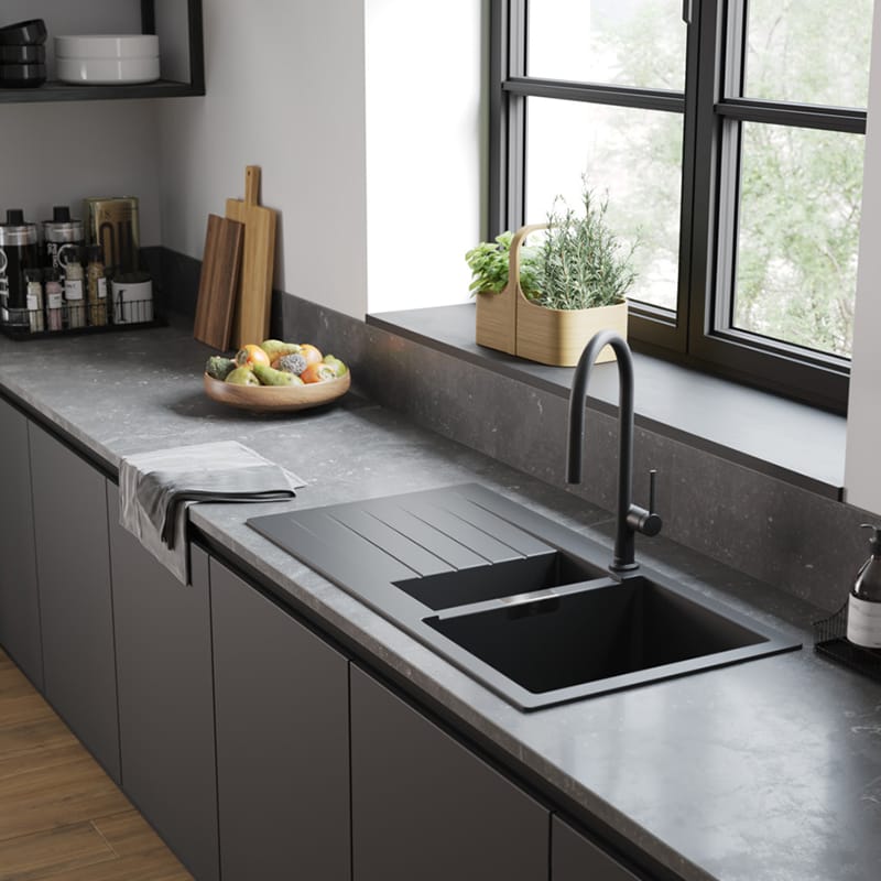 Мойка кухонная гранит S52 с крылом накладная, черный графит Hansgrohe (43357170) Мойка кухонная гранит S52 с крылом накладная, черный графит Hansgrohe (43357170)