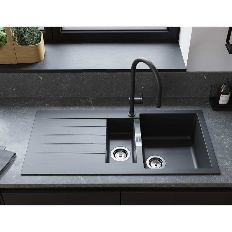 Мойка кухонная гранит S52 с крылом накладная, черный графит Hansgrohe (43357170) Мойка кухонная гранит S52 с крылом накладная, черный графит Hansgrohe (43357170)