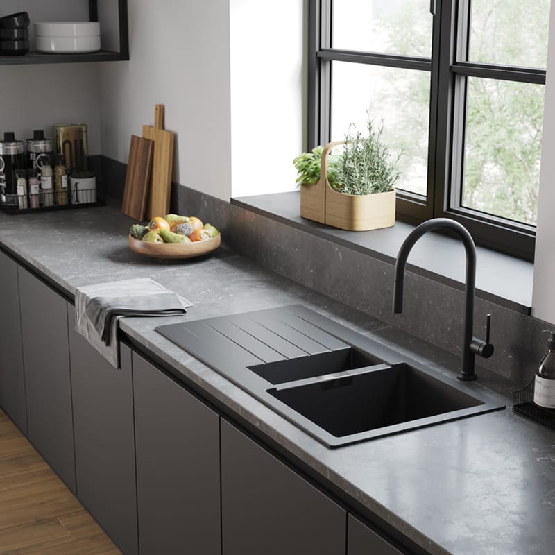 Мойка кухонная гранит S52 с крылом накладная, черный графит Hansgrohe (43357170) Мойка кухонная гранит S52 с крылом накладная, черный графит Hansgrohe (43357170)
