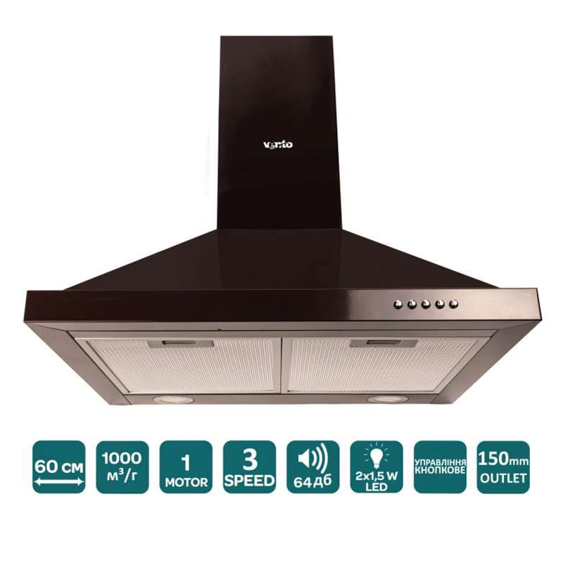 Пристінна витяжка LAZIO 60 BR (1000) LED VENTOLUX Пристінна витяжка LAZIO 60 BR (1000) LED VENTOLUX