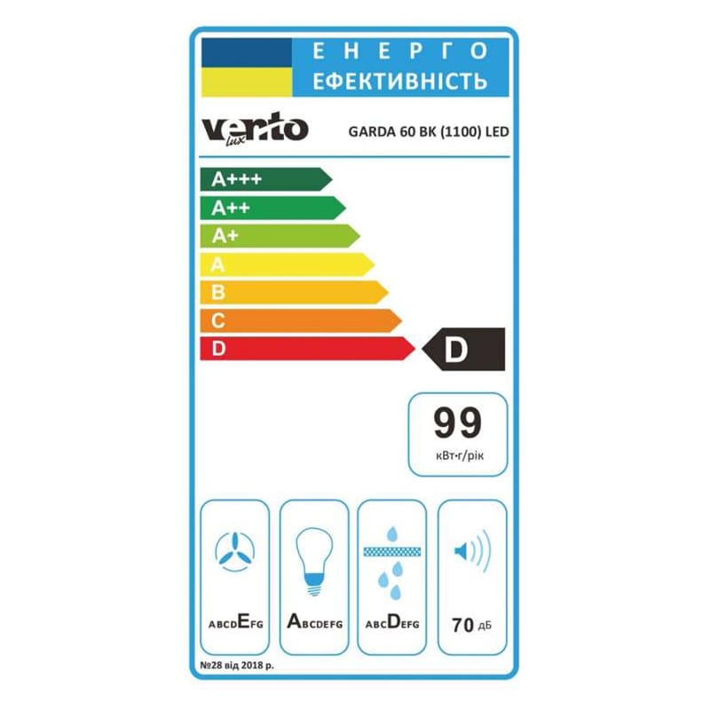 Телескопічна витяжка GARDA 60 BK (1100) LED VENTOLUX Телескопічна витяжка GARDA 60 BK (1100) LED VENTOLUX