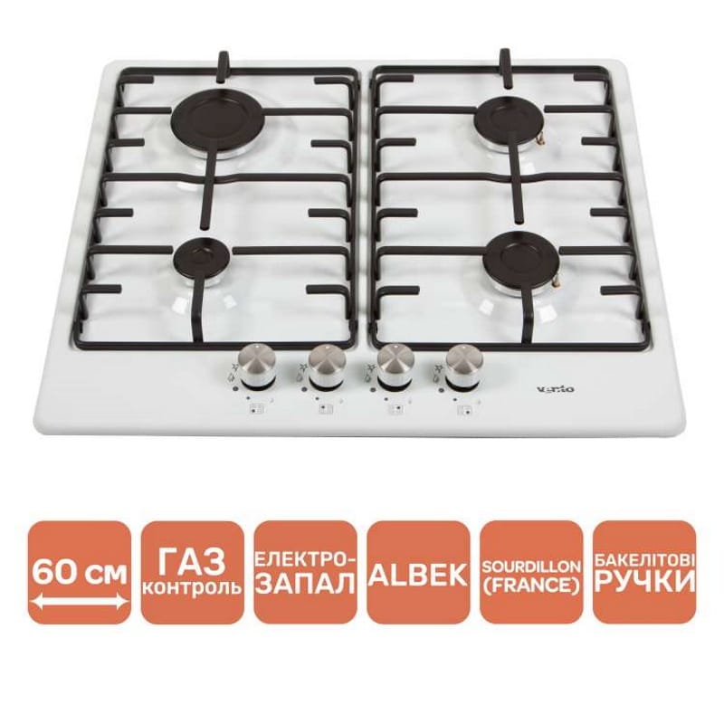 Газовая варочная поверхность HG640 MA3 S (WH) VENTOLUX Газовая варочная поверхность HG640 MA3 S (WH) VENTOLUX