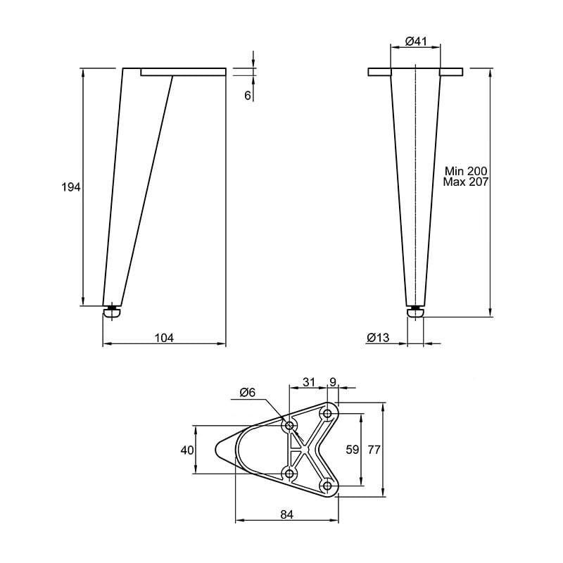 Ніжка меблева Ferro Fiori M 12040, h=200, max 200кг, чорний