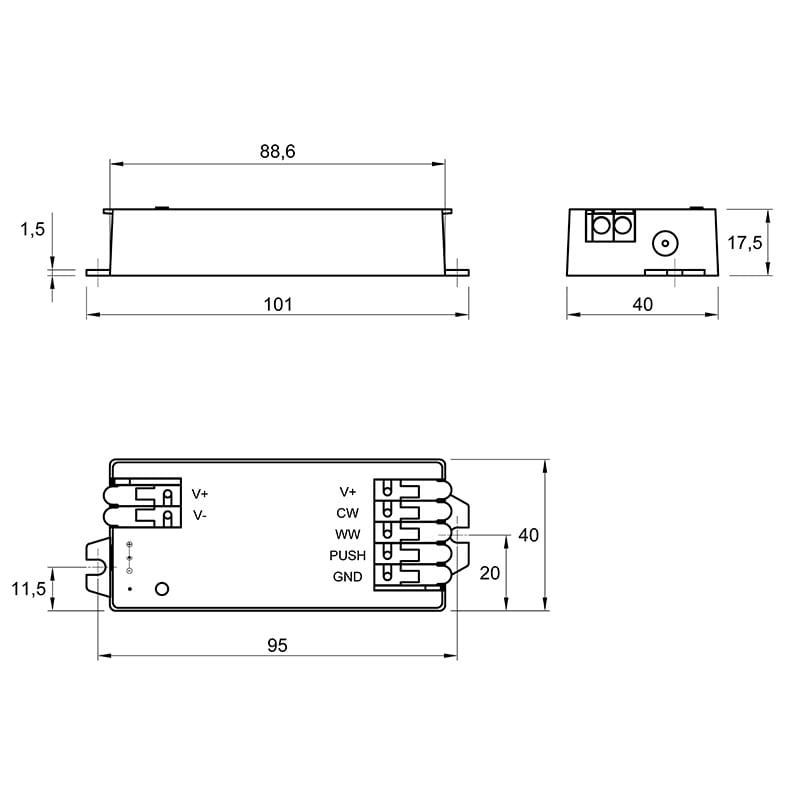 LED контроллер W, ССT 2 в 1, DC 12/24V, 12А, 2,4G, Lumine LED контроллер W, ССT 2 в 1, DC 12/24V, 12А, 2,4G, Lumine