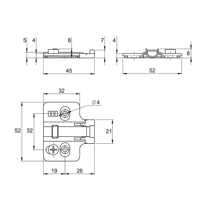 Відповідна планка для петлі з доводчиком, чорний матовий, 3D Muller profi line H = 2 мм
