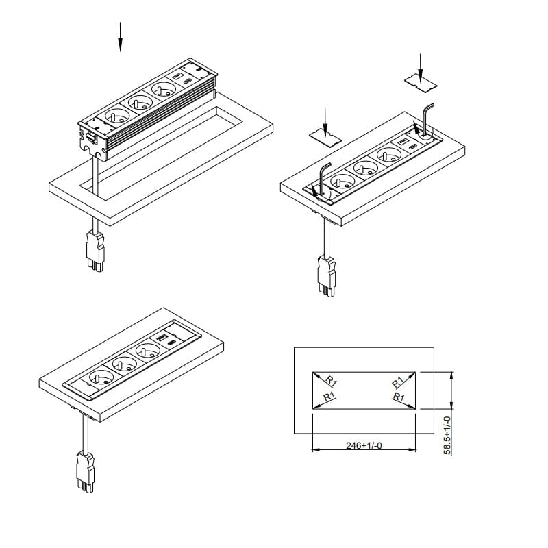 VersaFRAME Розетковий блок, 3 розетки + 1 USB, порт 5В(А+С) , 110-220В, 16A, IP20, чорний мат VersaFRAME Розетковий блок, 3 розетки + 1 USB, порт 5В(А+С) , 110-220В, 16A, IP20, чорний мат