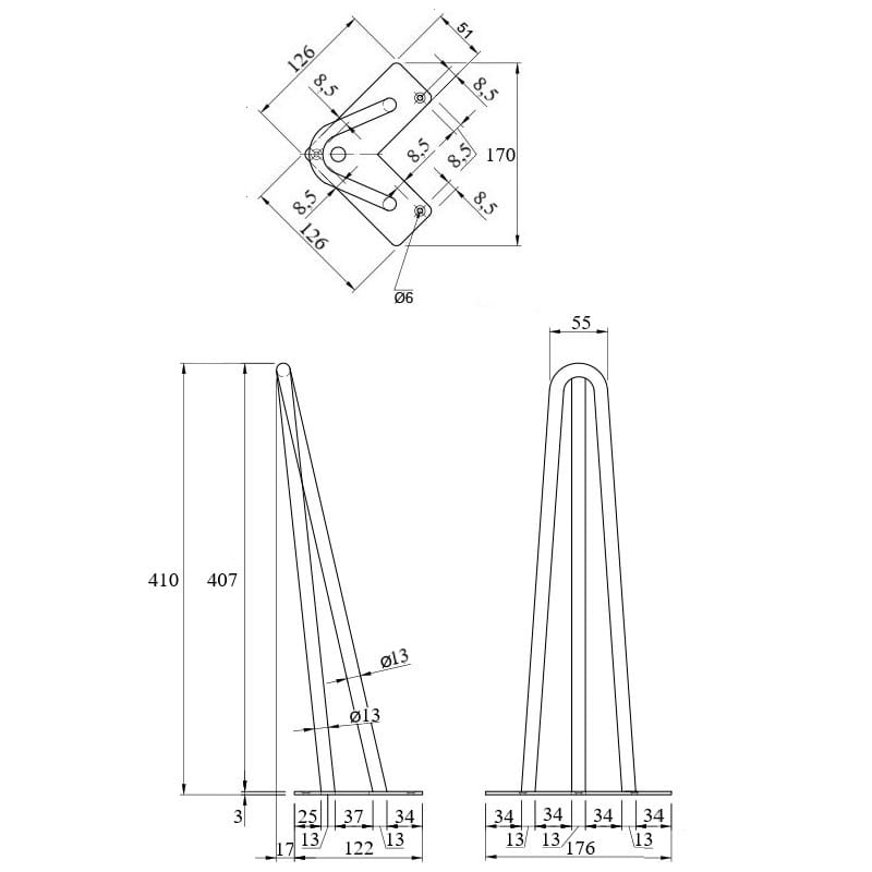 Ножка мебельная HAIRPIN Leg 3ROD h41см RAL 7044 Ножка мебельная HAIRPIN Leg 3ROD h41см RAL 7044