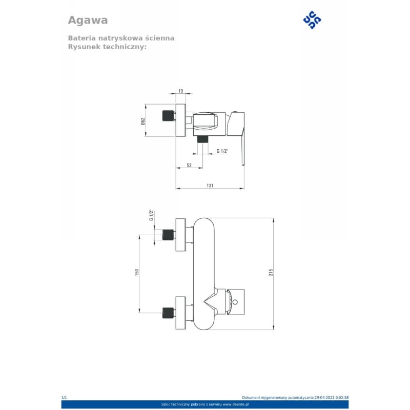 Смеситель для душа Agawa хром Deante (BQG_040M) Смеситель для душа Agawa хром Deante (BQG_040M)