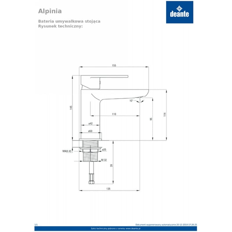 Смеситель для раковины Alpinia хром Deante (BGA_020M)