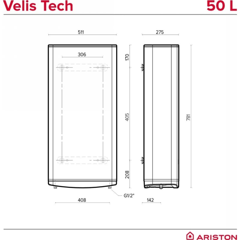 Водонагреватель плоский слим VELIS TECH 50 EU, 50л, 2*1,5кВт, ун. монтаж, Ariston (3100917) Водонагреватель плоский слим VELIS TECH 50 EU, 50л, 2*1,5кВт, ун. монтаж, Ariston (3100917)