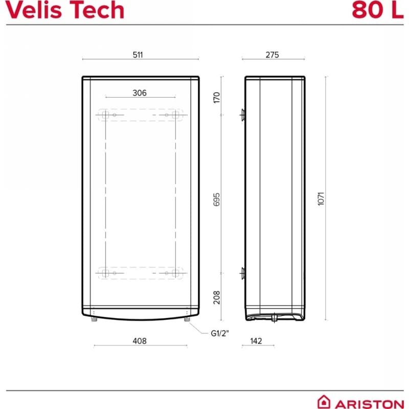 Водонагрівач плаский слім VELIS TECH 80 EU, 80л, 2*1,5кВт, ун. монтаж, Ariston (3100918) Водонагрівач плаский слім VELIS TECH 80 EU, 80л, 2*1,5кВт, ун. монтаж, Ariston (3100918)